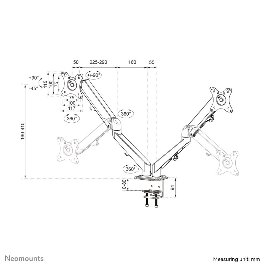 Neomounts DS70-700BL2 skrmbeslag og -stativer 68,6 cm (27