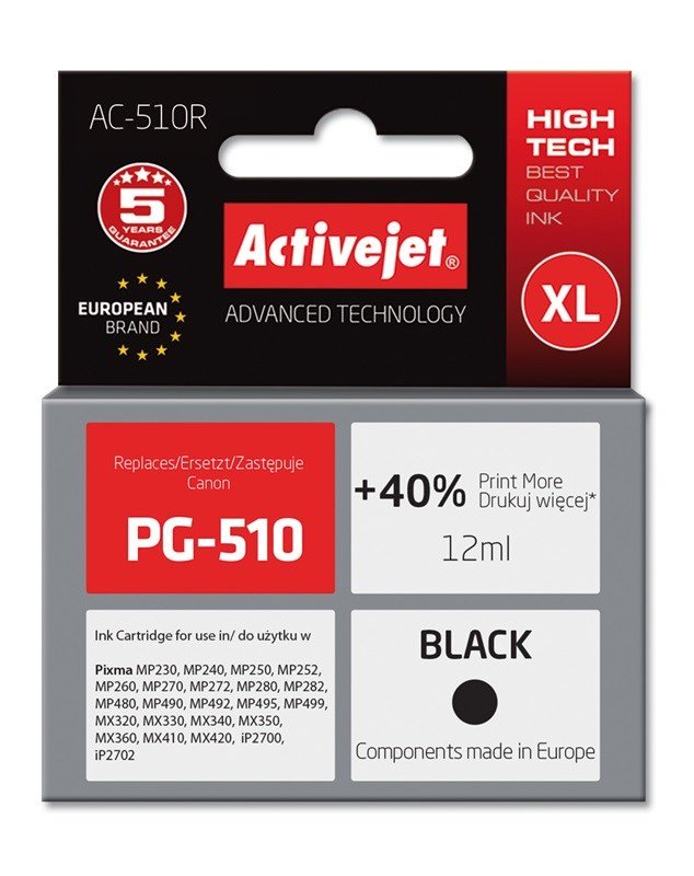 Activejet AC-510R Ink (erstatning for Canon PG-510; Premium; 12 ml; sort) #1