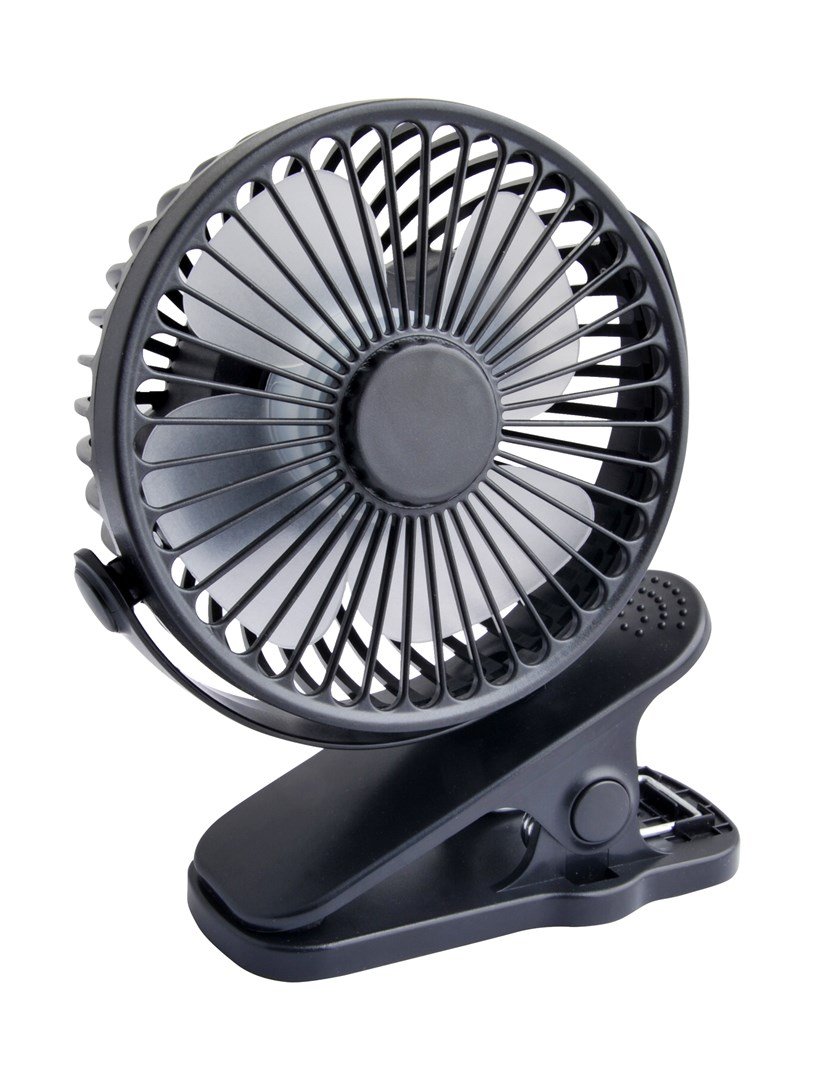 Bordventilator med clips 10cm USB + batteri, sort #1