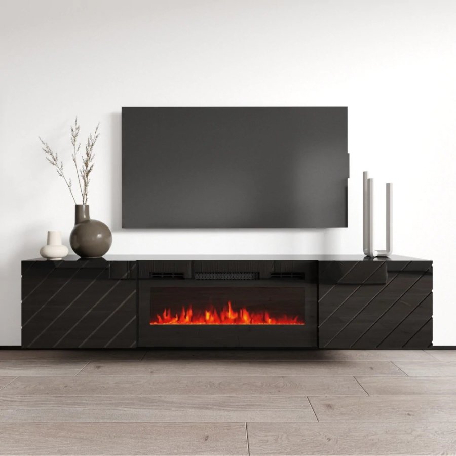 RTV LUXE-skab 182,6x34,5x37,5 sort/sort glans + sort pejs #4