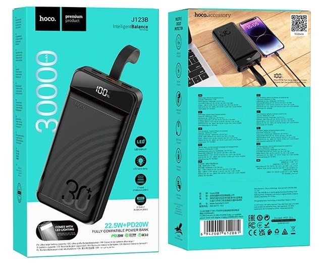 Hoco J123B Powerbank 30 000 mAh sort #9