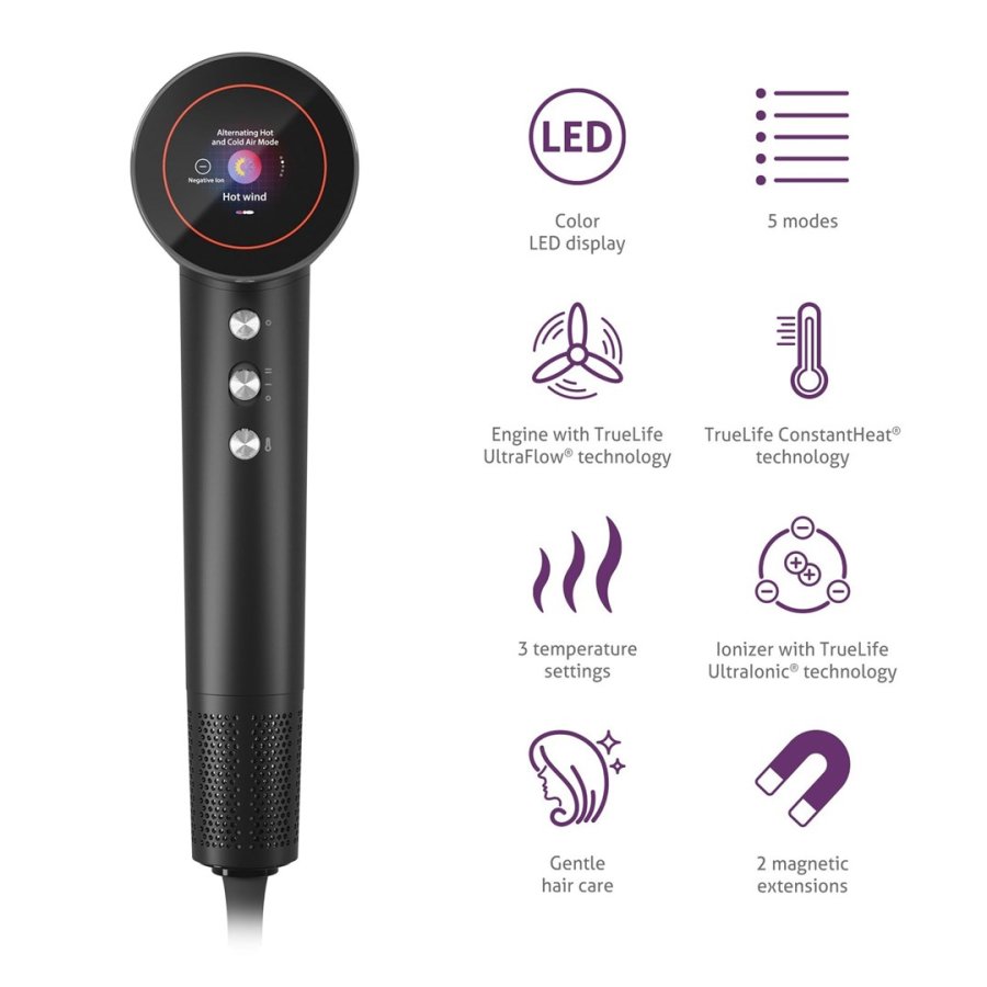 TrueLife HairDryer D9 h�rt�rrer 1600 W Sort #6