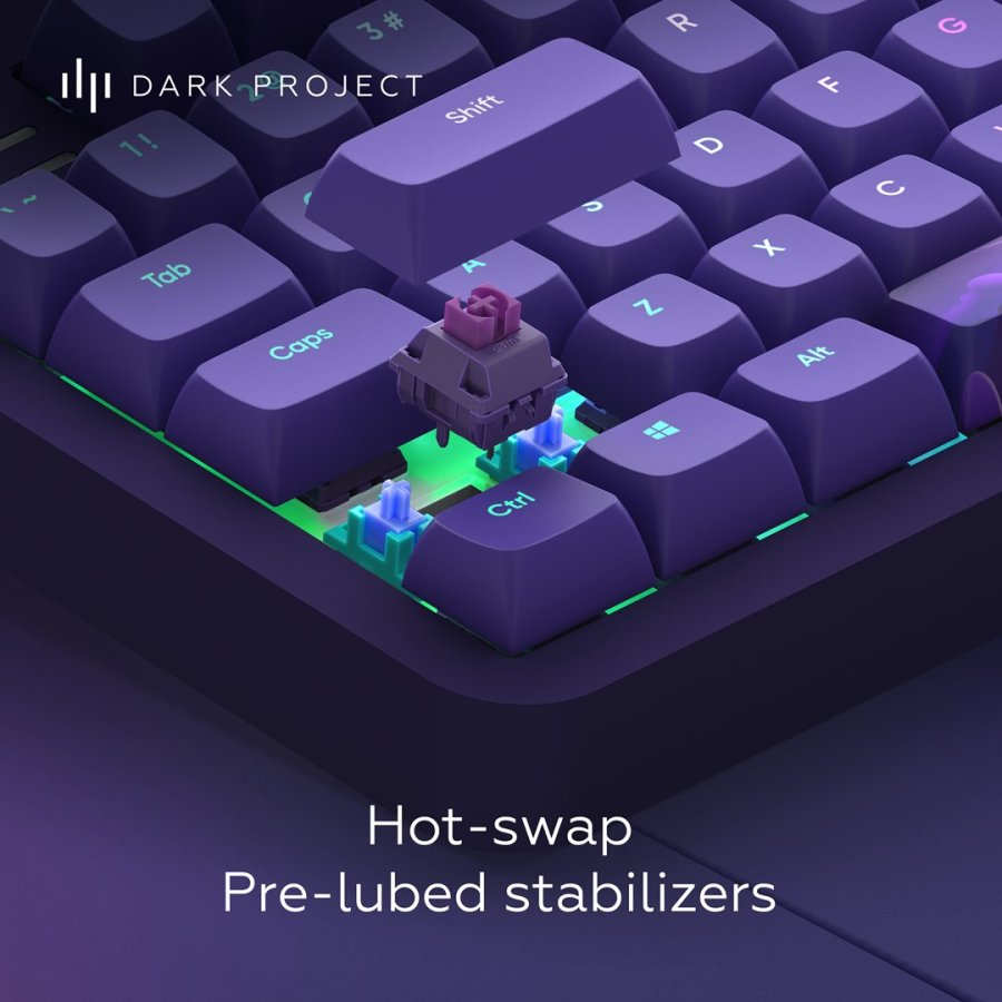 Dark Project ALU87B Celestial, G3MS Voidstone Switch, UK/DE/AT/ES/IT/FI/NO/SE/DK tastatur Spil USB QWERTZ Dansk, Engelsk, Tysk, Italiensk, Nordisk, Norsk, Spansk, Svensk, UK engelsk Lilla #16