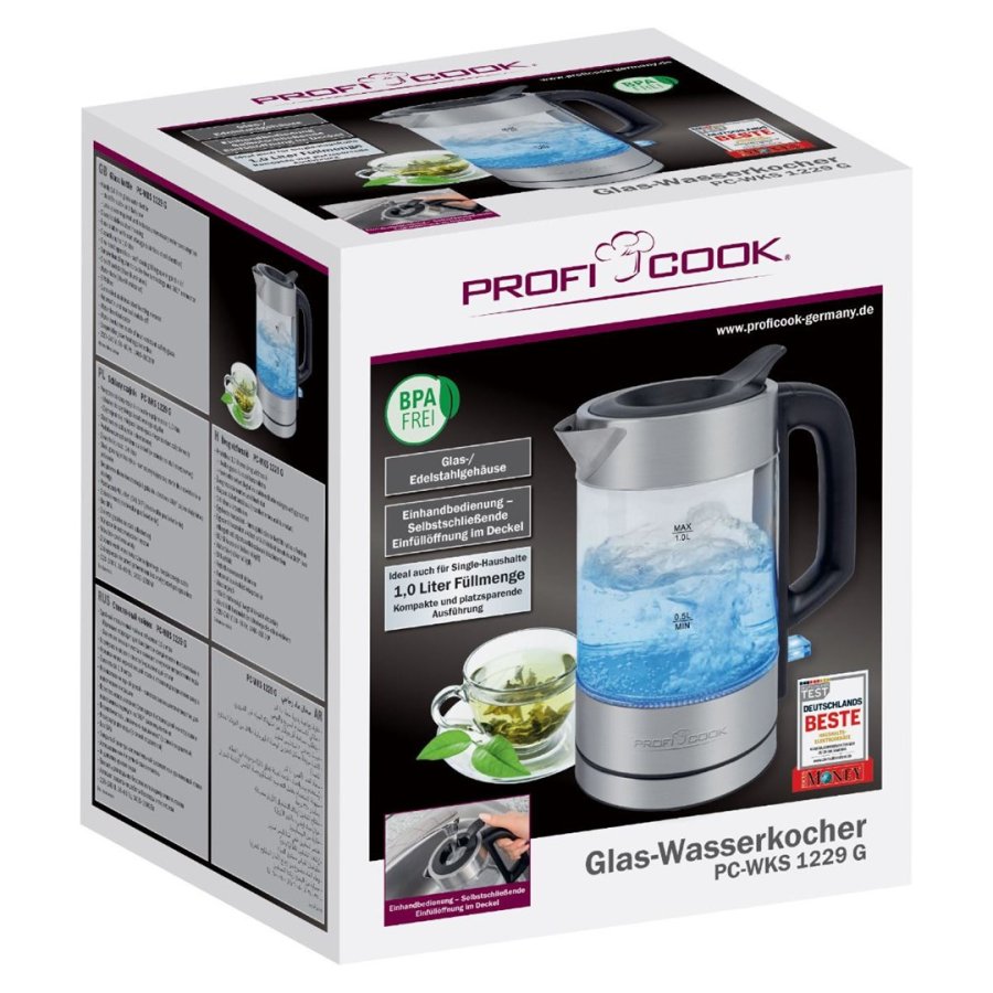 ProfiCook PC-WKS 1229 G elkedel 1 L 1600 W Rustfrit stl, Transparent #3