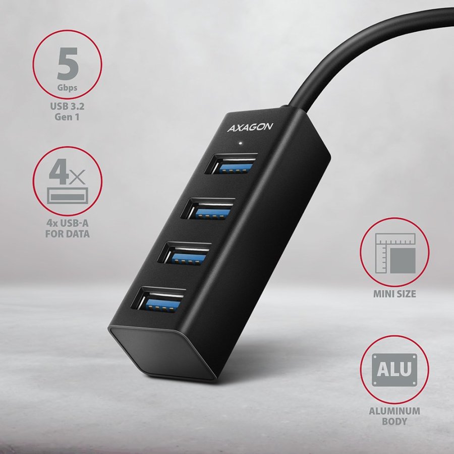 Axagon HUE-M1AL interface hub USB 3.2 Gen 1 (3.1 Gen 1) Type-A 5000 Mbit/s Sort #3