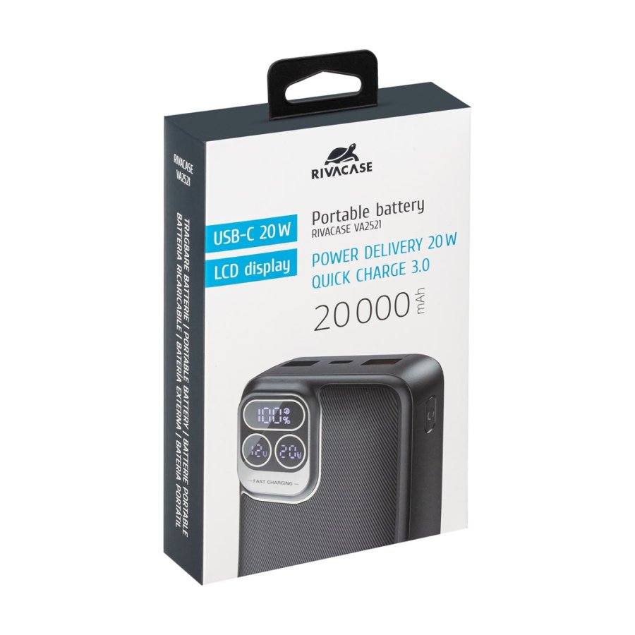 Powerbank RIVACASE 20000 mAh USB-C 20W + LCD sort (1x I/O USB-C PD 18W / PD 20W, 2x USB-A QC 3.0 18W, LCD, sort) #12