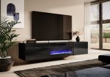 RTV-skab SLIDE 200K med elektrisk pejs 200x40x37 cm, alt i sort blank lak #3