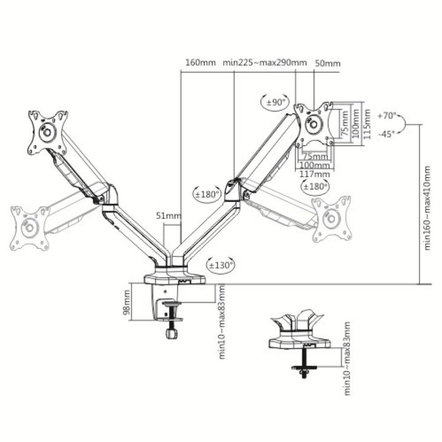 Desktop Swivel Mount for Two LCD Monitors Gas Spring #13