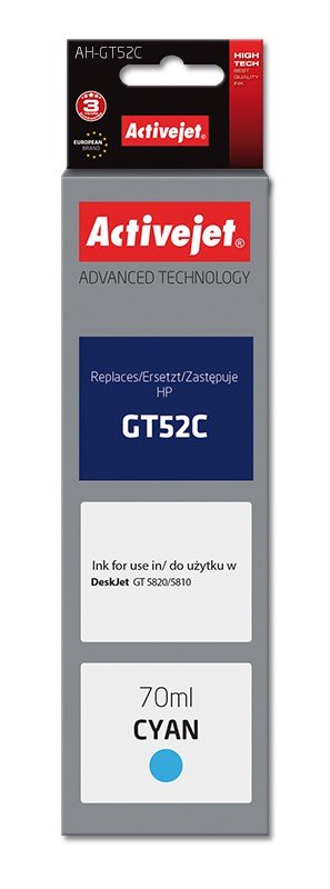 Activejet AH-GT52C blk (erstatning HP GT52C M0H54AE; Supreme; 70 ml; bl) #1