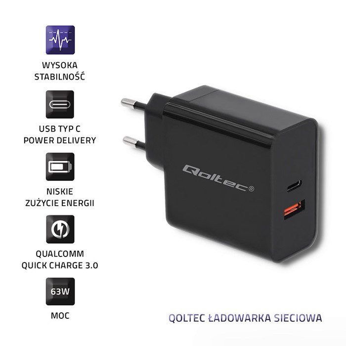 Qoltec 51716 strmadapter og vekselret Indendrs 63 W Sort #5
