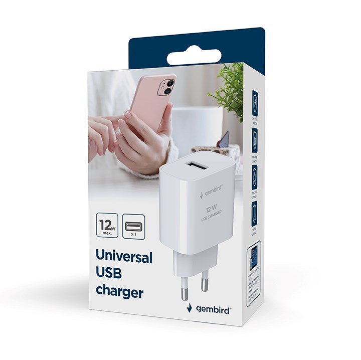 Gembird TA-UC-1A12-01 oplader til mobil enhed Smartphone, SmartWatch, Tablet Hvid Vekselstrm Indendrs #8