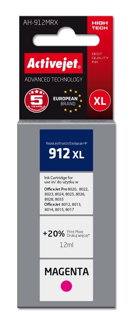 Activejet AH-912MRX blk til HP-printere, Erstatning HP 912XL 3YL82AE; Premium; 990 sider; lilla #1