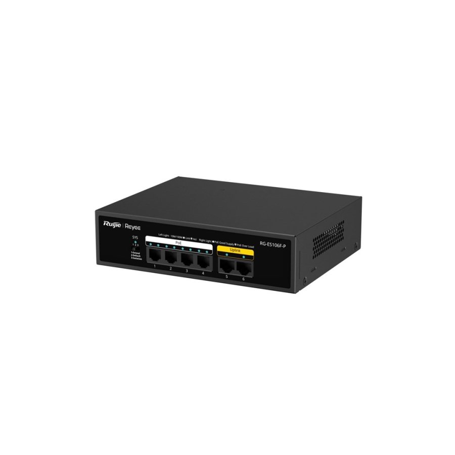 Ruijie Networks RG-ES106F-P netv�rksswitch Ikke administreret L2 Fast Ethernet (10/100) Str�m over Ethernet (PoE) Sort #4