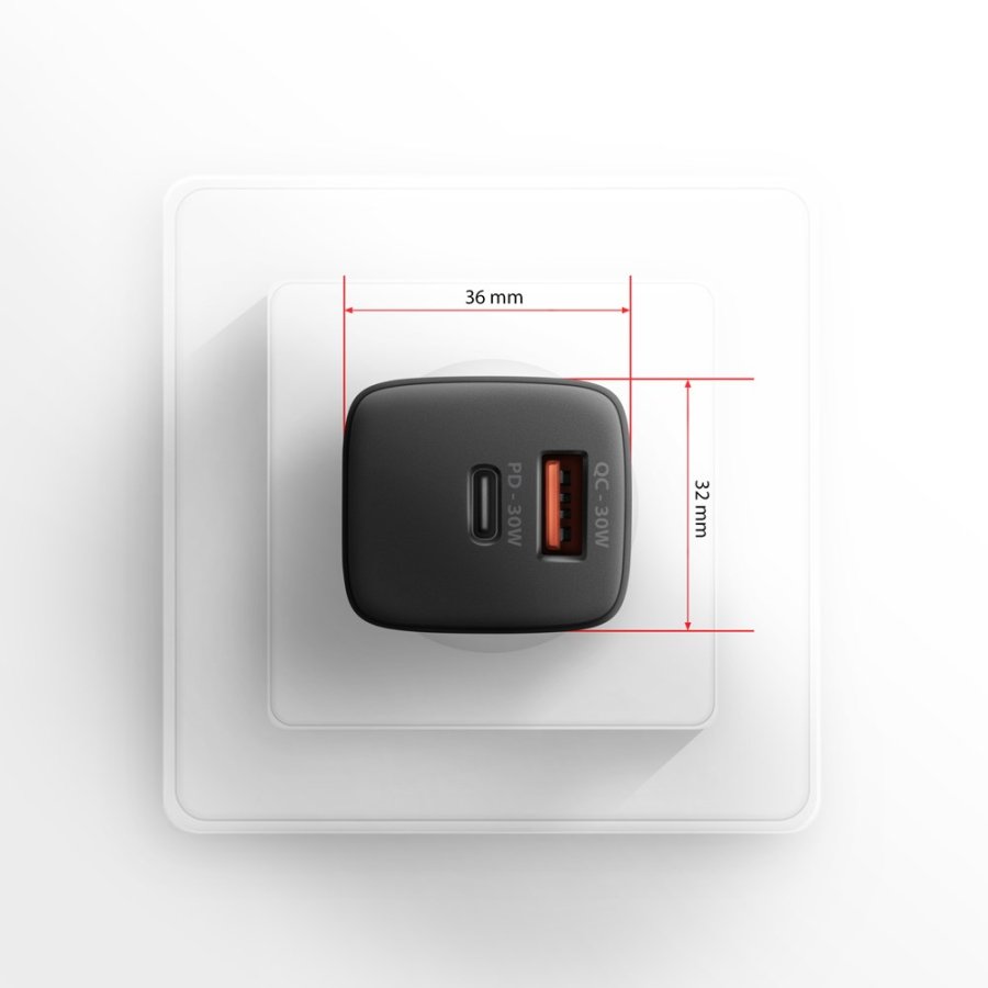 Axagon ACU-PQ30 Ladegert QC3.0, 4.0/AFC/FCP/PPS/Apple+ PD USB-C, 30W - schwarz - Kompaktes Ladegert - 1x USB-C und 1x USB-A Mobiltelefon, Smartphone, SmartWatch, Tablet, Universel Sort Vekselstrm Hurtig opladning Indendrs #9
