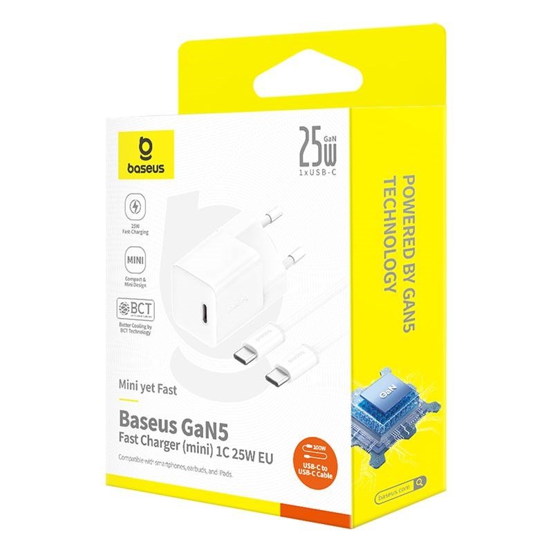 Baseus P10110909213-01 USB-C GaN5 mini 25W netoplader Hvid #6