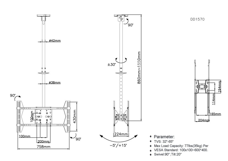 Equip 650370 skrmbeslag til skiltning 165,1 cm (65