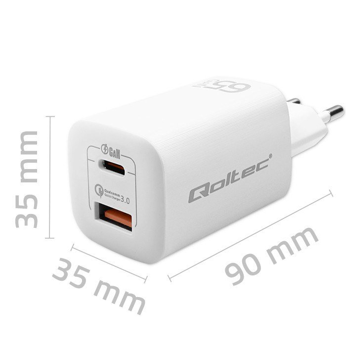 Qoltec 50765 oplader til mobil enhed Laptop, Brbar spillekonsol, Strmbank, Smartphone, SmartWatch, Tablet Hvid Vekselstrm Hurtig opladning Indendrs #3