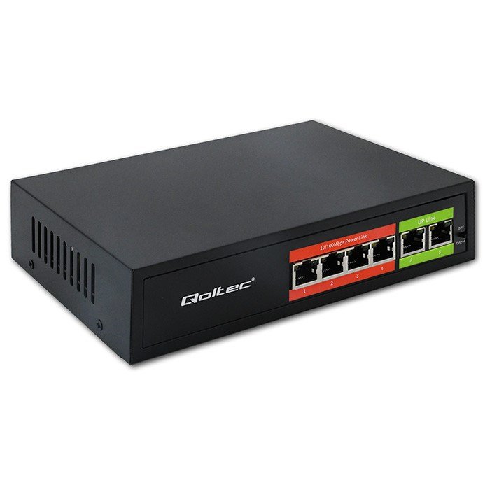 Qoltec 52289 HURTIG Ethernet PoE-SWITCH | 4x RJ45 PoE | 2x RJ45 Uplink | 65W | 10/100 Mb/s #1