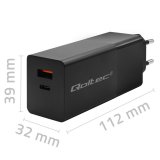 Qoltec 52382 GaN POWER PRO oplader | 1xUSB type C | 1xUSB A | 100W | 5-20V | 1,5-5A | PD | Sort #6