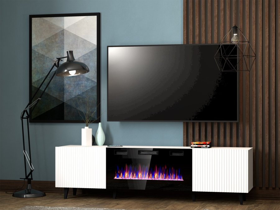 RTV-skab PAFOS EF med elektrisk pejs 180x42x49 cm hvid mat #3
