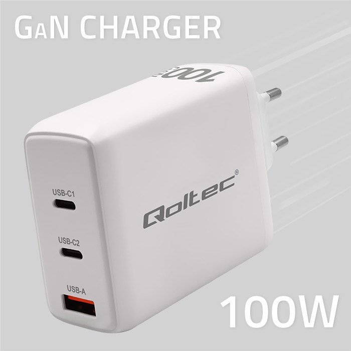 Qoltec 51826 GaN 100W oplader| 5-20V | 1,5-5A | 2 x USB-C PD | 1 x USB QC 3.0 #4