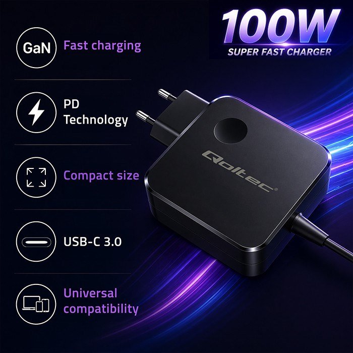Qoltec 51779 GaN 100W oplader | 5-20V | 3-5A | USB-C #2