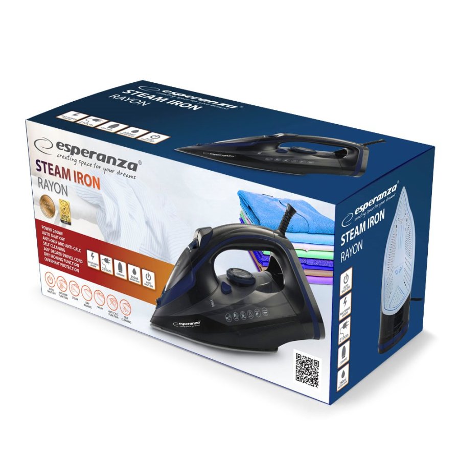 Esperanza EHI012  Dampstrygejern med keramisk strygeplade, sort, 2600 W #5