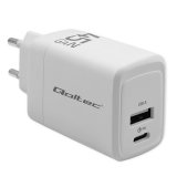 Qoltec 51825 GaN 45W oplader | 5-20V | 1.5-3A | 1 x USB-C PD | 1x USB QC 3.0 | Hvid #1