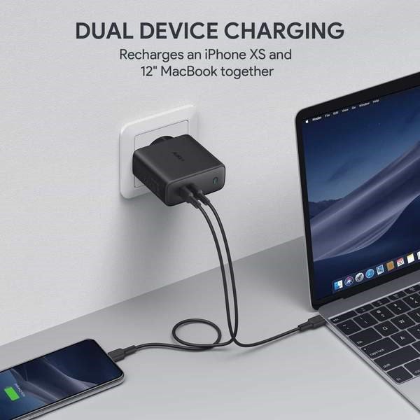 AUKEY PA-D5 GaN oplader til mobil enhed Sort 2xUSB C Power Delivery 3.0 63W 6A Dynamic Detect #2