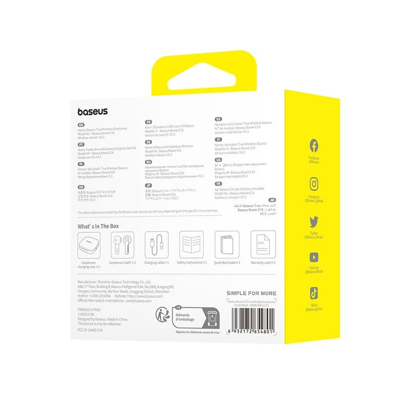 Baseus Bowie E16 Headset True Wireless Earphones I �rerne Opkald/musik USB Type-C Bluetooth Sort #7