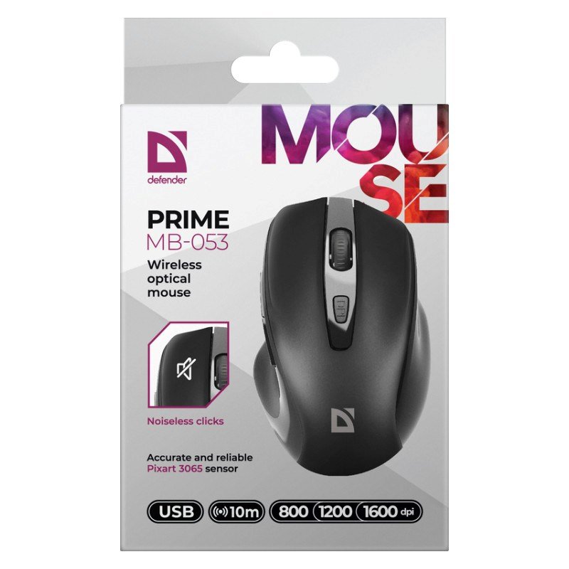 Optisk trdls mus Defender DEFENDER PRIME MB-053 RF SILENT Sort #3