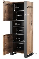 WOOD bogreol 65x40x170,5 egetr wotan + antracit #10