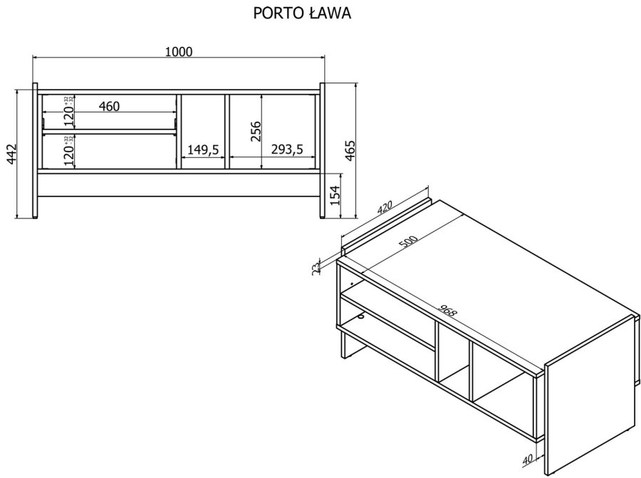Cama PORTO bnk/bord 100x50x46 eg/sort #3