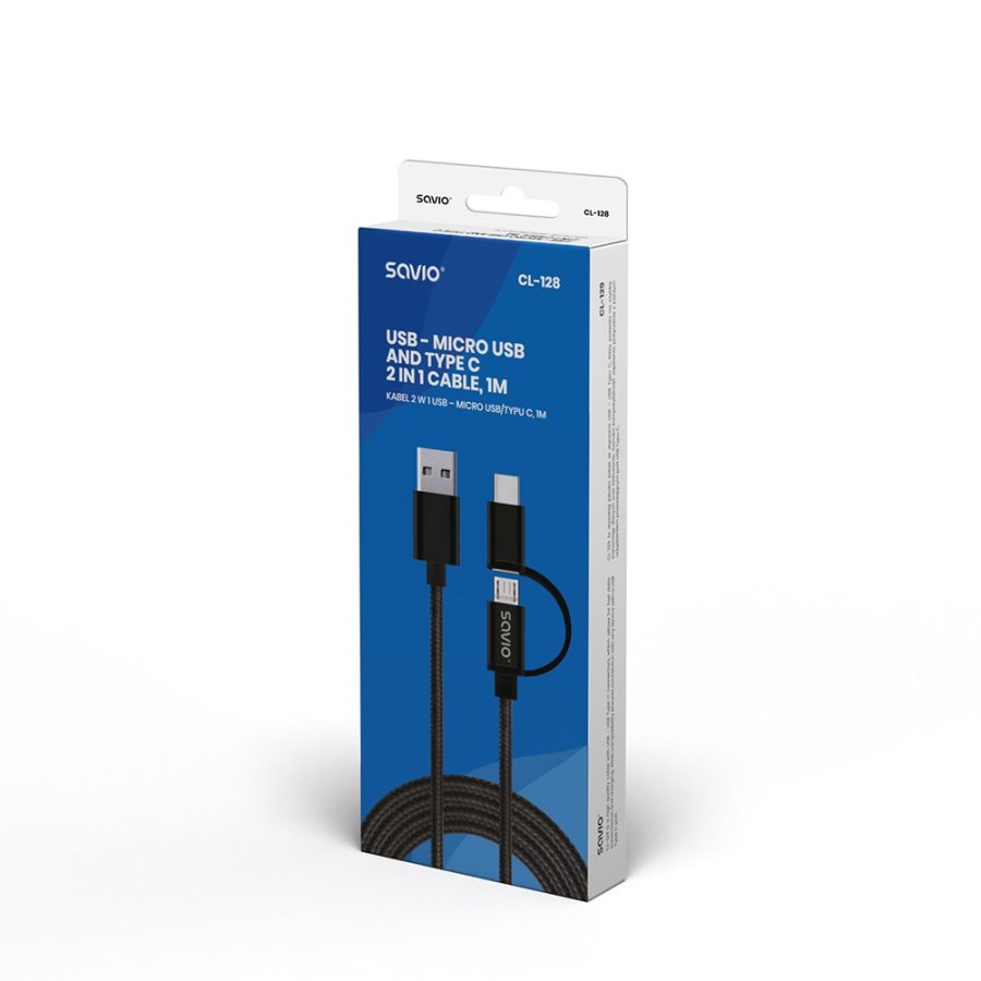 Savio CL-128 USB-kabel USB 2.0 1 m USB A USB C/Micro-USB A Sort #6