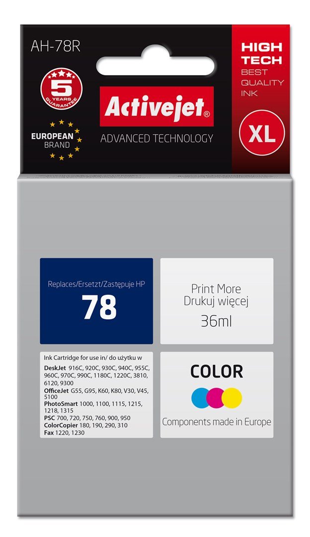Activejet Ink AH-78R til HP-printer, erstatning for HP 78 C6578D; Premium; 36 ml; farve #1