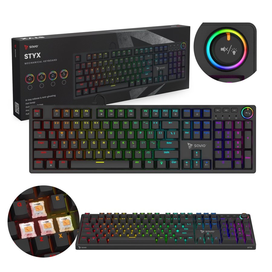 SAVIO STYX Clavier mcanique Outemu Peach Silent, Hot Swap, RGB #1