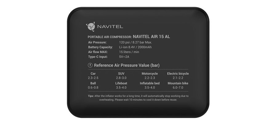 Navitel AIR 15 AL luftkompressore 50 W 15 l/min Batteri #3