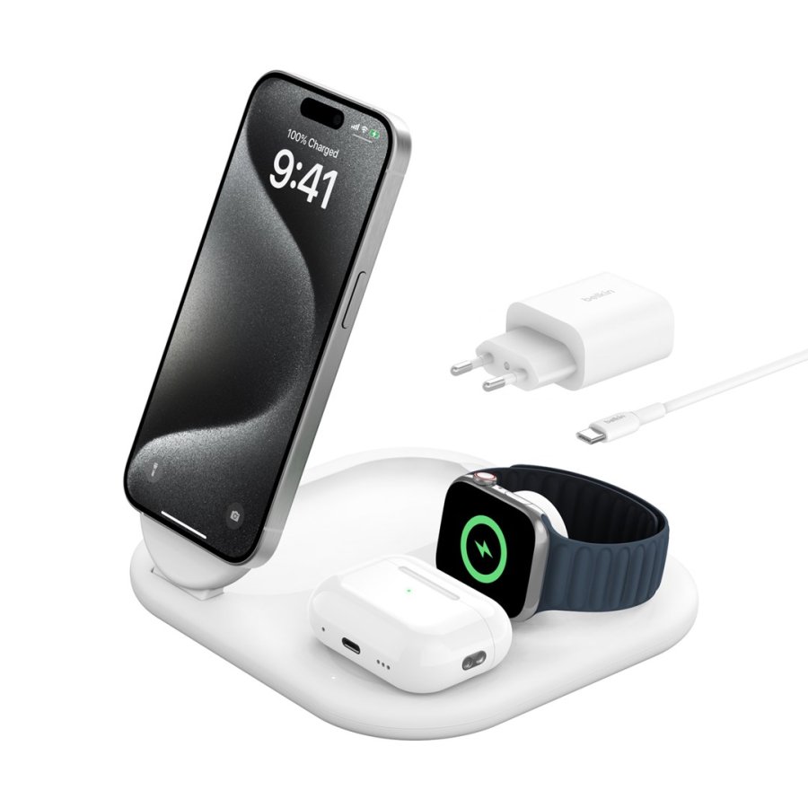 Belkin BoostCharge Hovedtelefoner, Smartphone, SmartWatch Hvid USB Trdls opladning Hurtig opladning Indendrs #1