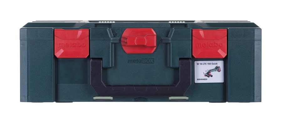Vinkelsliber METABO W 18 LTX 150 QUICK (600404650) + metaBOX 165 L-kuffert Grn, Sort #10