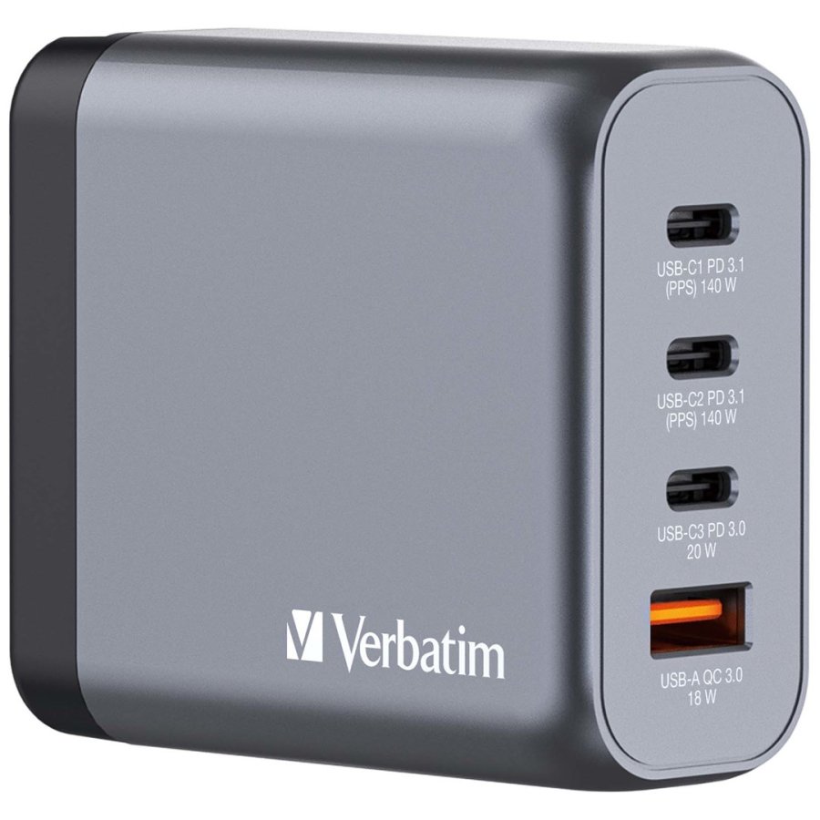 Verbatim GNC-140 GaN Charg. 140W 3xUSB-C PD, 1xUSB-A QC 3.0 32203 #1