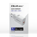 Qoltec 51825 GaN 45W oplader | 5-20V | 1.5-3A | 1 x USB-C PD | 1x USB QC 3.0 | Hvid #8