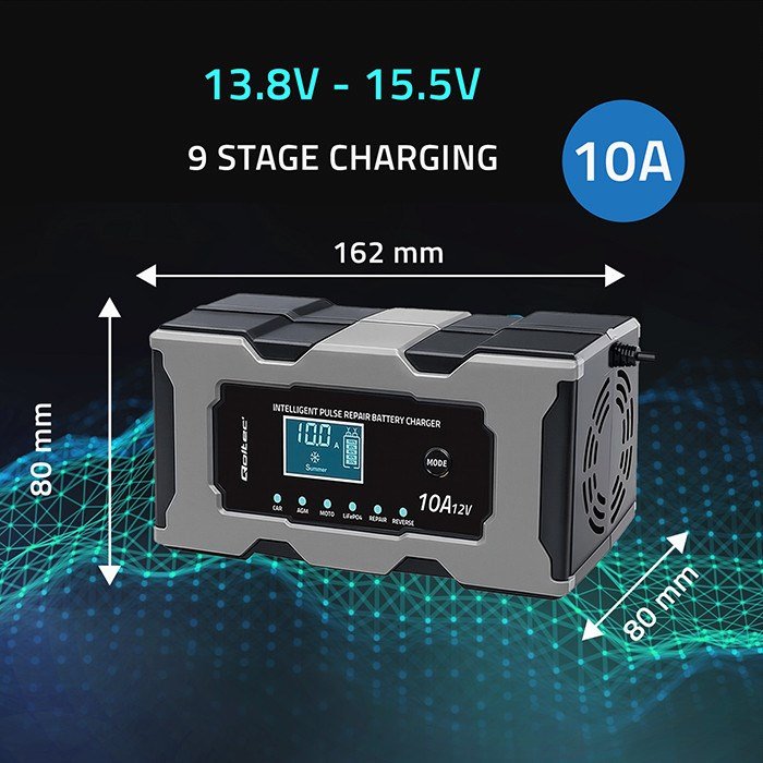 Qoltec 52493 Lader 12V 10A | Ensretter med reparationsfunktion til AGM GEL LiFePO4 batteri | LCD #6