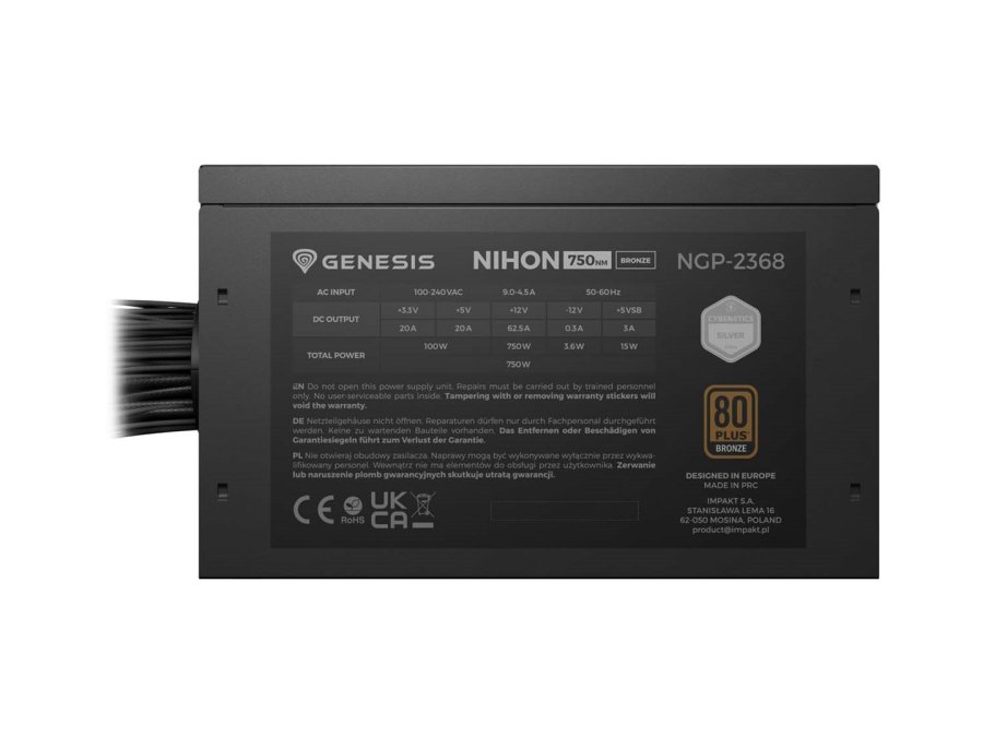 STR�MFORSYNING GENESIS NIHON 750NM SORT 750 W 80+ BRONZE ATX 3.1 #6