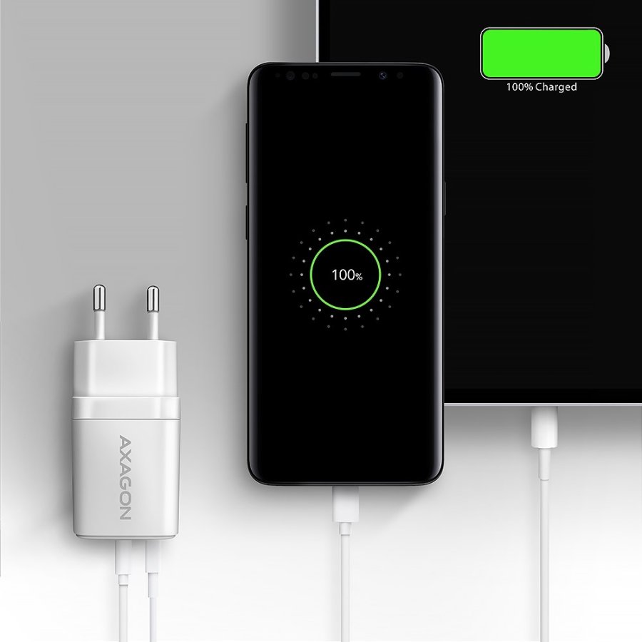 Axagon ACU-PQ30W Ladegert QC3.0.4.0/AFC/FCP/PPS/Apple+ PD USB-C 30W - wei - USB Typ C Mobiltelefon, Smartphone, SmartWatch, Tablet, Universel Hvid Vekselstrm Hurtig opladning Indendrs #7