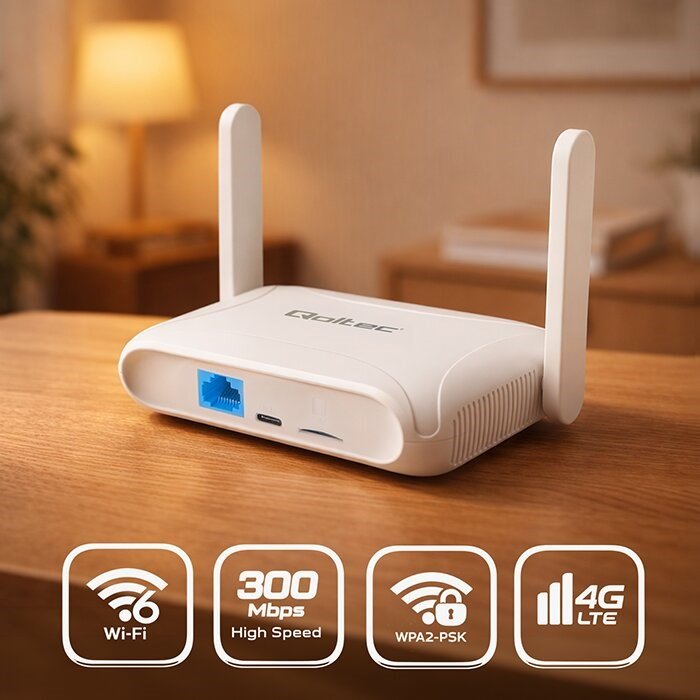 Qoltec 56980 Hjem og rejse 4G LTE-router med Wi-Fi 6 | AX300 | 2,4 GHz | Dobbelt antenne | USB-C | Micro SIM #2