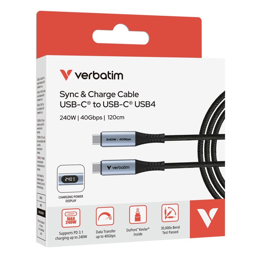 Verbatim 31849 USB-kabel USB4 Gen 2x2 1,2 m USB C Sort #7