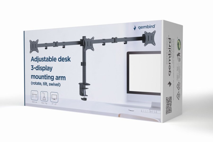 Gembird MA-D3-01 Justerbar skrivebord 3-skrms monteringsarm (rotr, vip, drej), 17