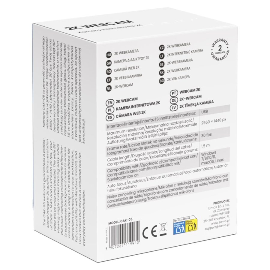 Savio CAK-05 webcam 3,7 MP 2560 x 1440 pixel USB Sort #6