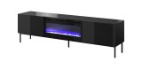 RTV-skab SLIDE 200K med elektrisk pejs p sort ramme 200x40x57 cm, alt i sort blank lak #1