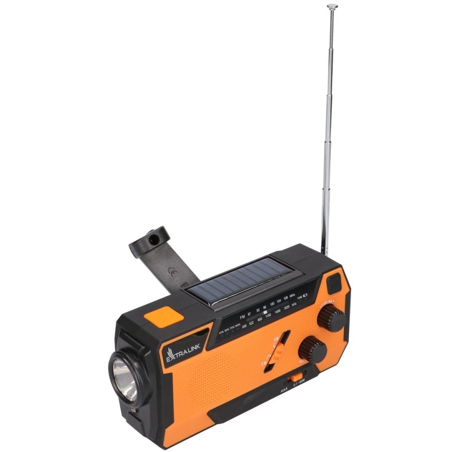 Extralink RADIO AWARYJNE SOLARNE Z KORBKA DYNAMO POWERBANK 4000MAH Z LATARKA SOS SR-4000 B�rbar Analog Sort, Orange #48